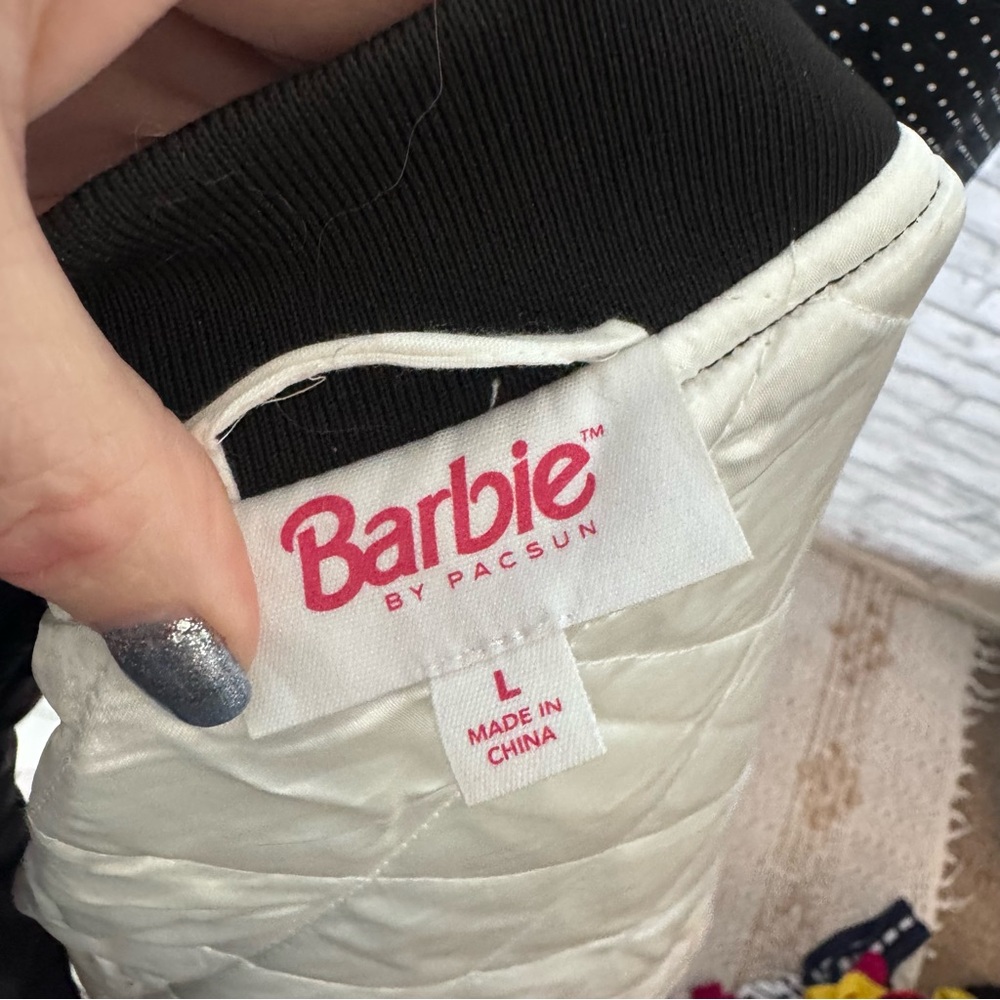 Pacsun x Barbie Black White Pink Quilted Racer Motorcycle Jacket - Picture 9 of 16